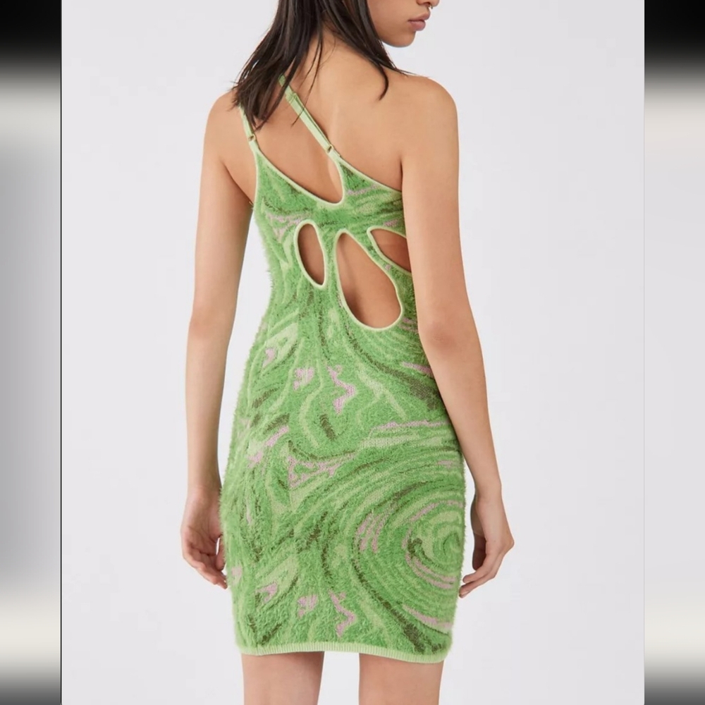 NWT House of Sunny Hot Springs Hockney dress grass green knit Kendall jenner - Picture 2 of 6